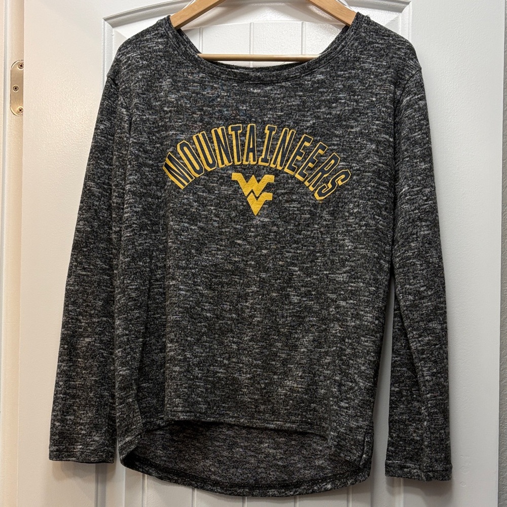 WVU Mountaineers Marled Crewneck Top - Gray with Yellow Logo